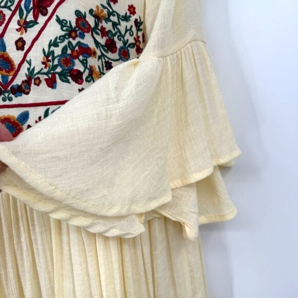 Umgee USA Cream Floral Embroidered Ruffle Sleeve Boho Dress Womens size Large cr - Picture 5 of 10